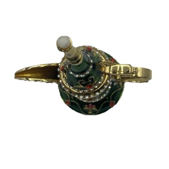 Signed Qifu Green Enamel Jeweled Arabian Nights Trinket  Stash Ring Vanity Box - Picture 5 of 12